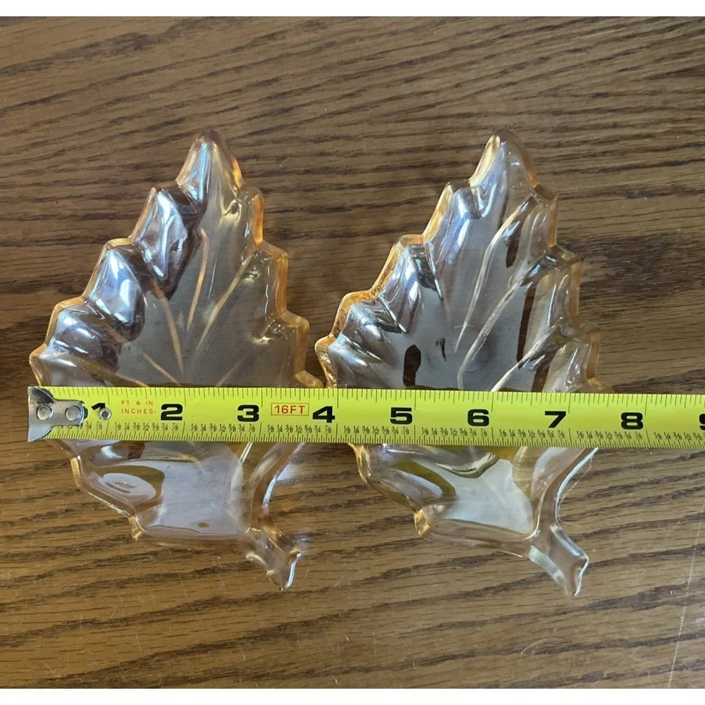 Set of 2 Vintage Marigold / Amber Leaf-Shaped Carnival Glass Candy Relish Dishes